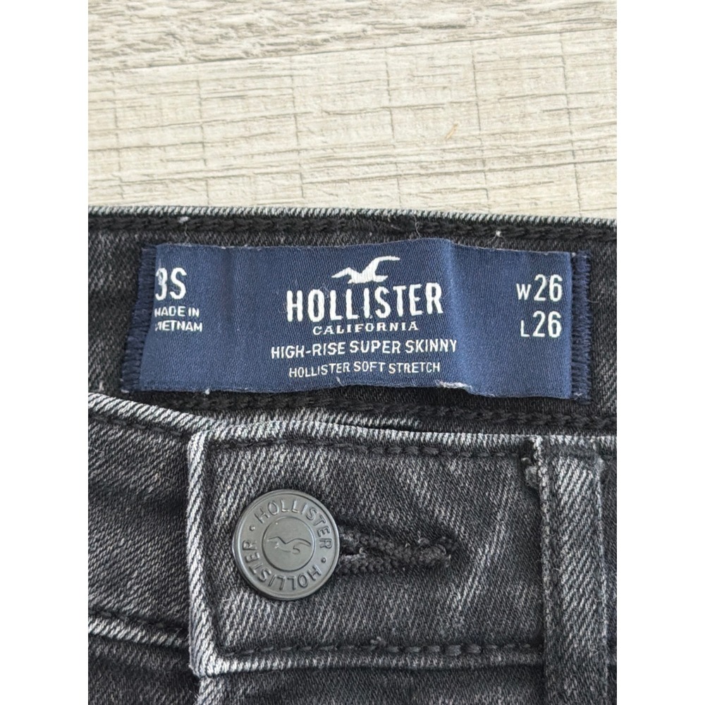 Hollister High Rise Super Skinny Distressed Black Jeans 3S W26 L26 Soft Stretch - Picture 6 of 7
